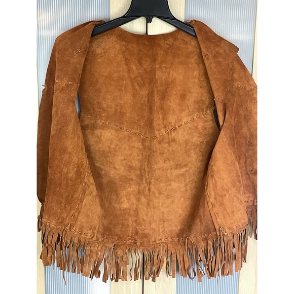 Vintage Fringe Leather Vest Unisex Suede Western Boho Hippie Tribal Festival L - Picture 5 of 10